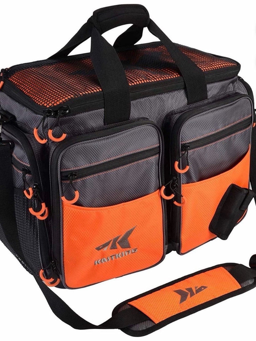 Orange and Gray Men’s Fishing Duffel Bag with Multiple Pockets